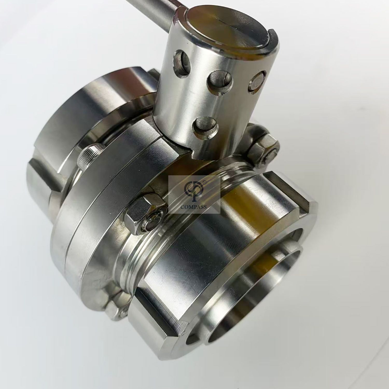 Válvula de mariposa de extremo de unión sanitaria SS316L de 4 pulgadas con tirador