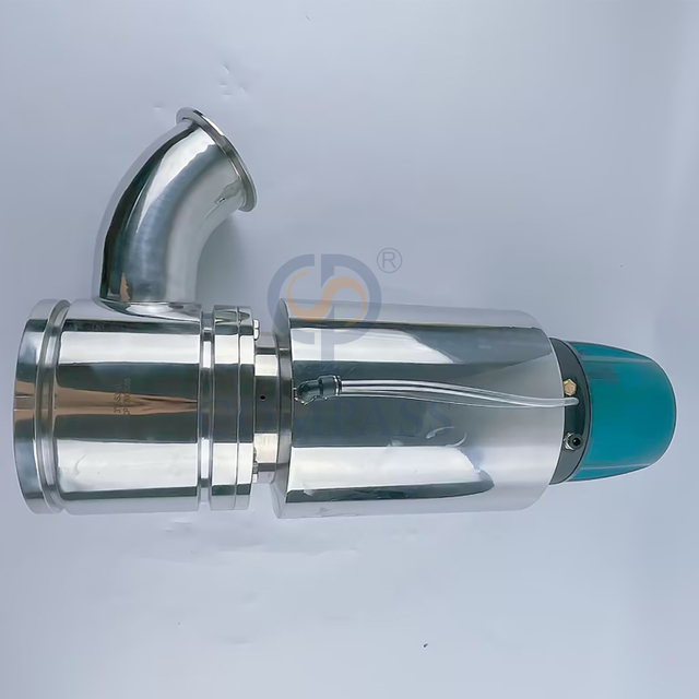 Gran oferta, válvula inferior de tanque de descarga neumática con abrazadera aséptica 316L de acero inoxidable sanitario de 76,2 MM accionada por aire con cabezal de Control de 24V