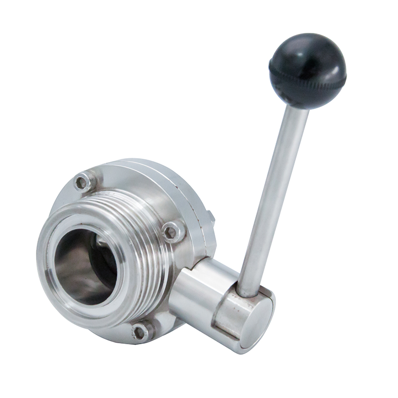 1/2 pulgada 12.7 mm Hygienic Hygienic Acero inoxidable Alimento SS316L Válvula de mariposa de rosca manual de SMS con mango de tracción redonda