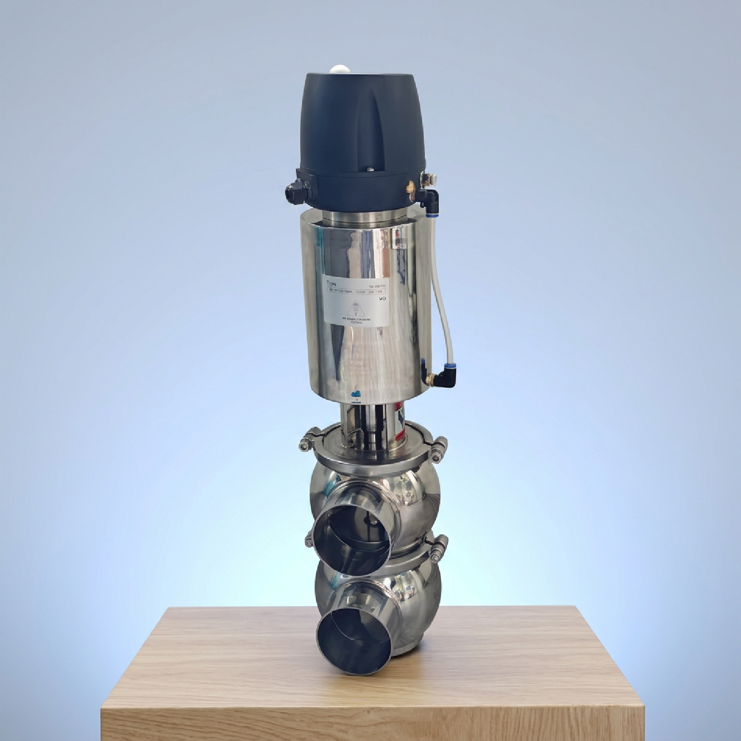Actuador neumático de simple efecto SS304, modelo DIN 22A, válvula desviadora de soldadura neumática normalmente cerrada DN80 con cabezal de control de 24 VCC