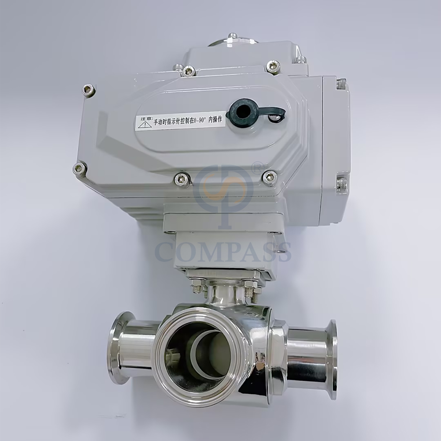 Válvula de bola eléctrica sanitaria de acero inoxidable, abrazadera SS304 de 50,8mm, válvulas de bola de puerto L de tres vías con cabezal eléctrico 220, superventas