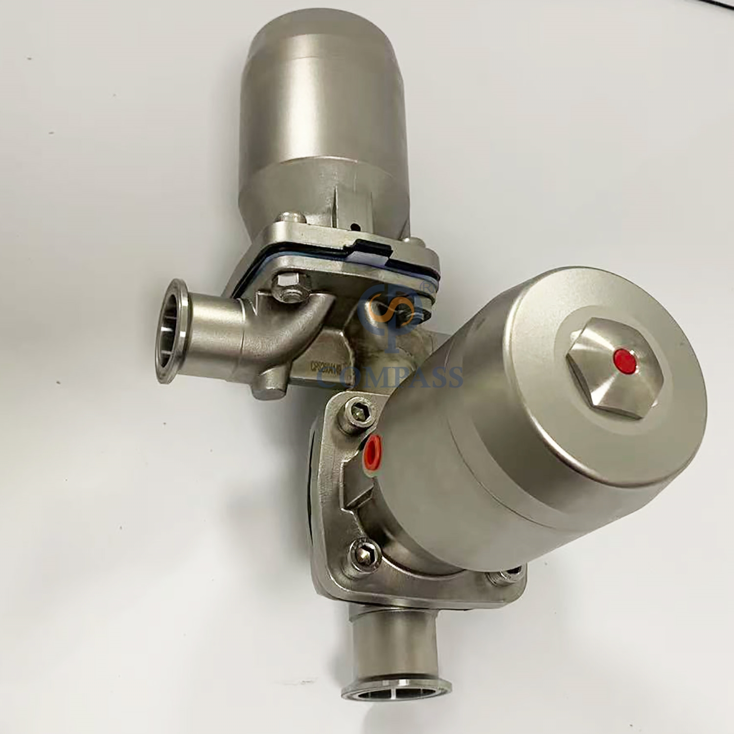 Válvula de diafragma neumática de tres vías SS316L DN40 con diafragma dividido de PTFE y EPDM