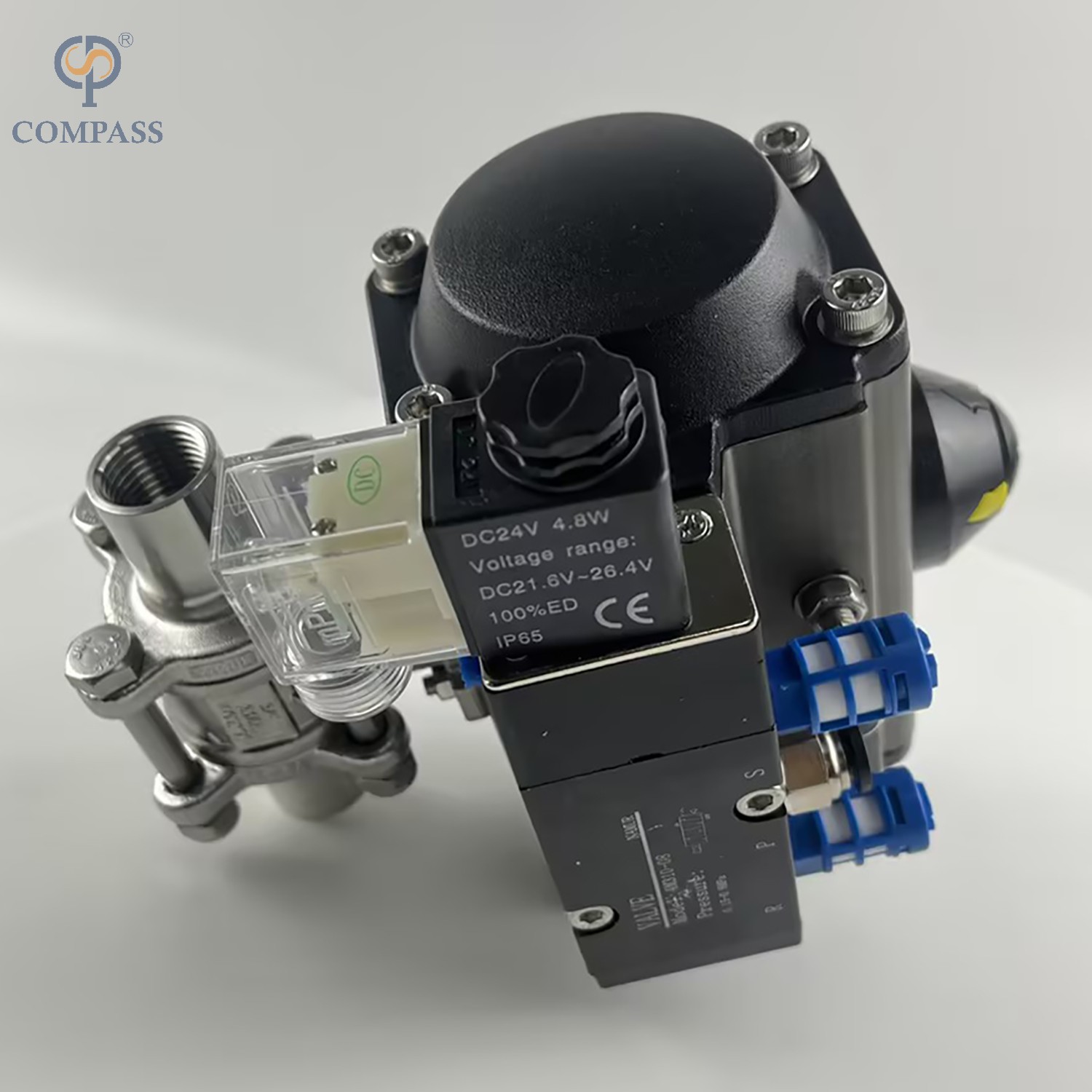 VÁLVULA DE BOLA DE ROSCA DE PUERTO COMPLETO DE TRES PIEZAS CON ACTUADOR SMS SS316L