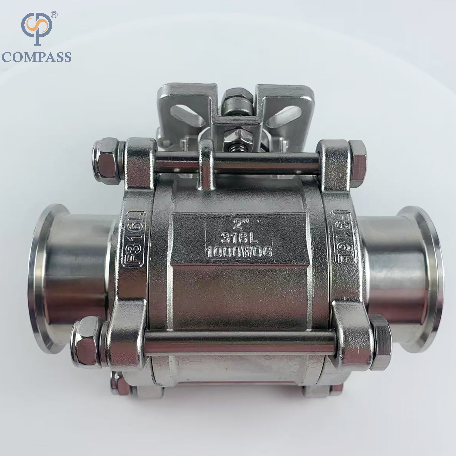 Manual de acero inoxidable de 2 pulgadas Válvula de bola de tres piezas de plataforma alta sin mango