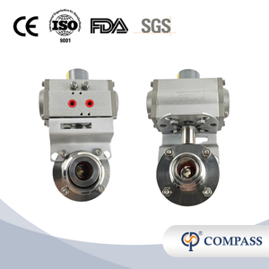 VÁLVULA DE MARIPOSA NEUMÁTICA MACHO/HEMBRA SMS DE GRADO ALIMENTARIO SS316L CON ACTUADOR NEUMÁTICO