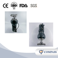 Válvula de diafragma recta neumática de plástico SS316L sanitaria con rosca NPT de 1/2 pulgadas con cabezal de Control, diafragma dividido de PTFE y EPDM
