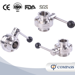 1 1/2 pulgada 38 mm Hygienic Hygienic Acero inoxidable Alimento SS316L SMS Manual Válvula de mariposa Tri Clamp con manija redonda