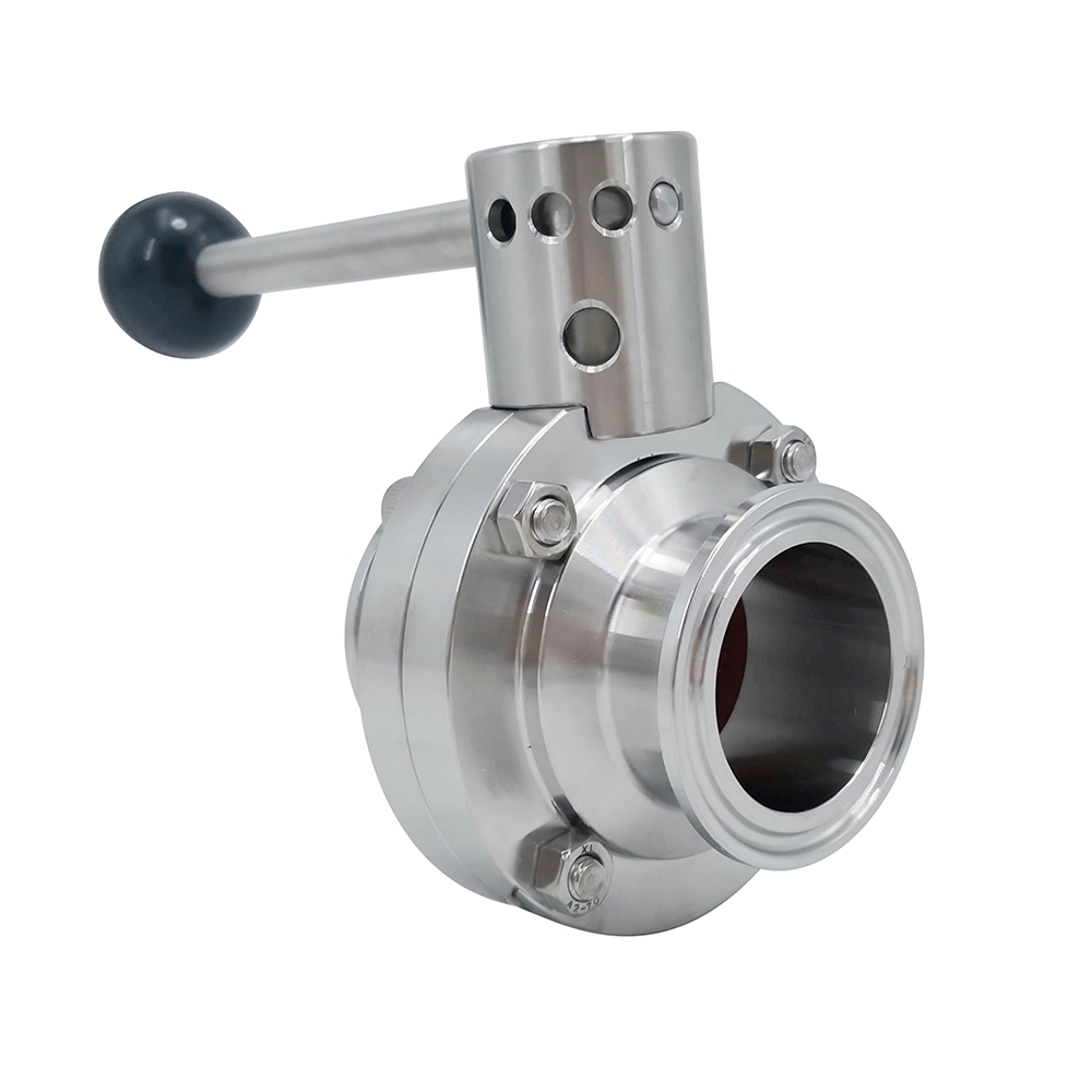 1 1/2 pulgada 38 mm Hygienic Hygienic Acero inoxidable Alimento SS316L SMS Manual Válvula de mariposa Tri Clamp con manija redonda