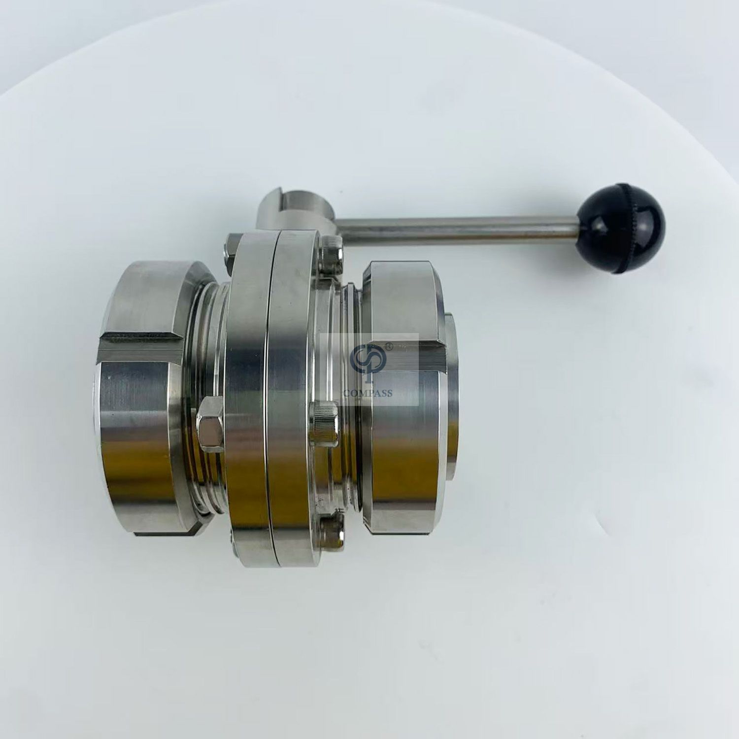 Válvula de mariposa de extremo de unión sanitaria SS316L de 4 pulgadas con tirador