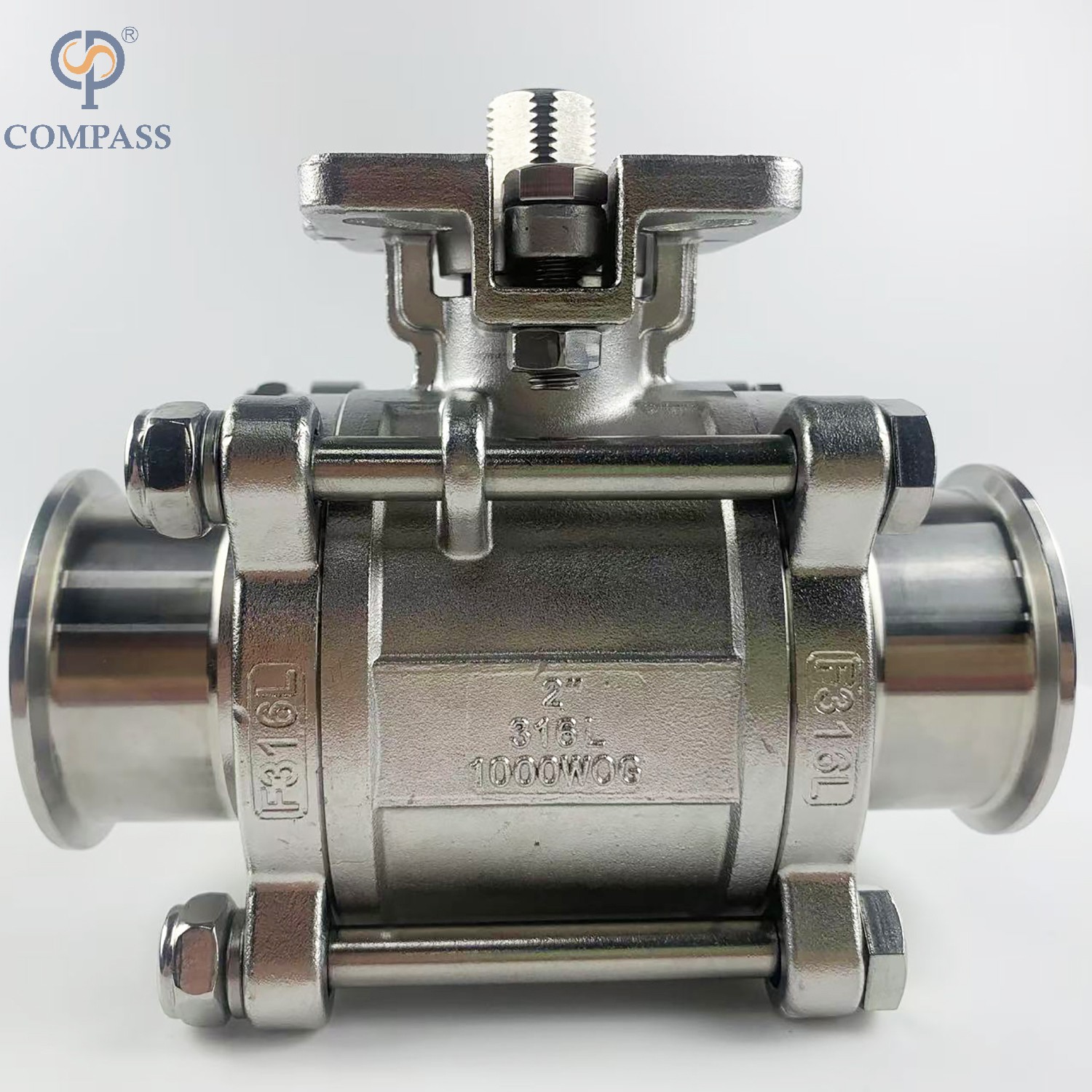 Manual de acero inoxidable de 2 pulgadas Válvula de bola de tres piezas de plataforma alta sin mango