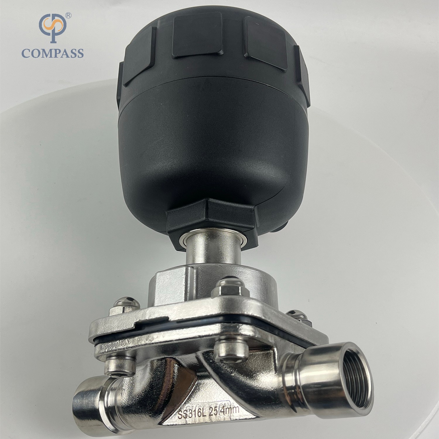 G 1 'SS316L G Válvula de diafragma recta de espesor hembra con cabeza neumática de plástico