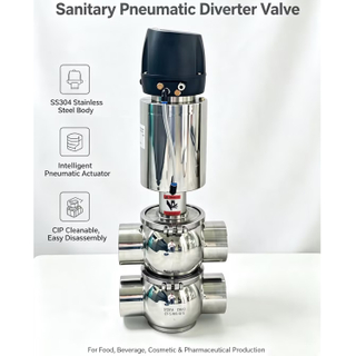 Actuador neumático de simple efecto SS304, modelo DIN 22A, válvula desviadora de soldadura neumática normalmente cerrada DN80 con cabezal de control de 24 VCC