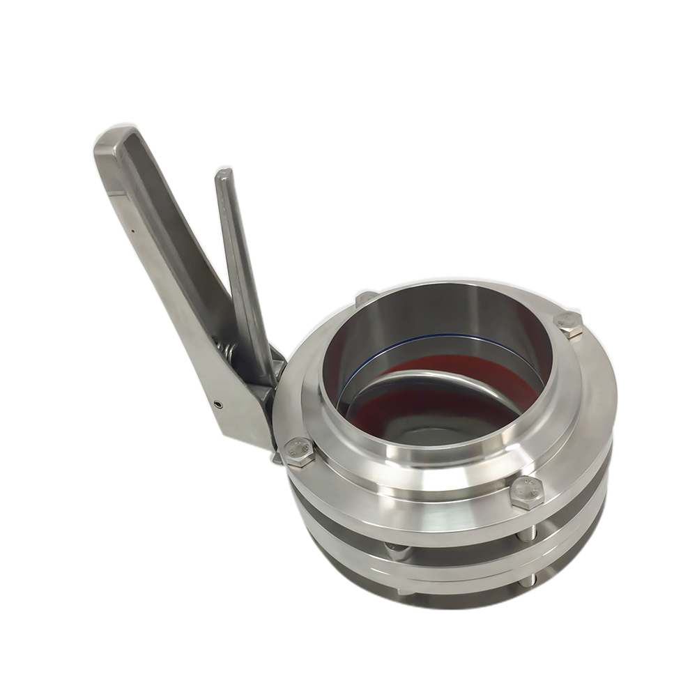 DN25 RD52 × 1/6 Hygienic Hygienic Acero inoxidable Grado SS304 Válvula de mariposa de tres piezas con manija de gripe de acero inoxidable