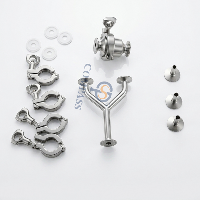 SS316L DN10 TC34MM Codo Modelo Y Tee con válvula de retención de virola y adaptador de manguera
