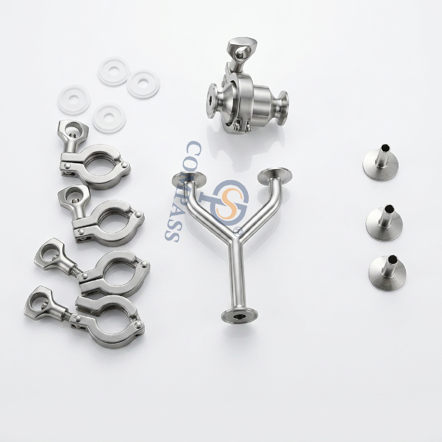 SS316L DN10 TC34MM Codo Modelo Y Tee con válvula de retención de virola y adaptador de manguera