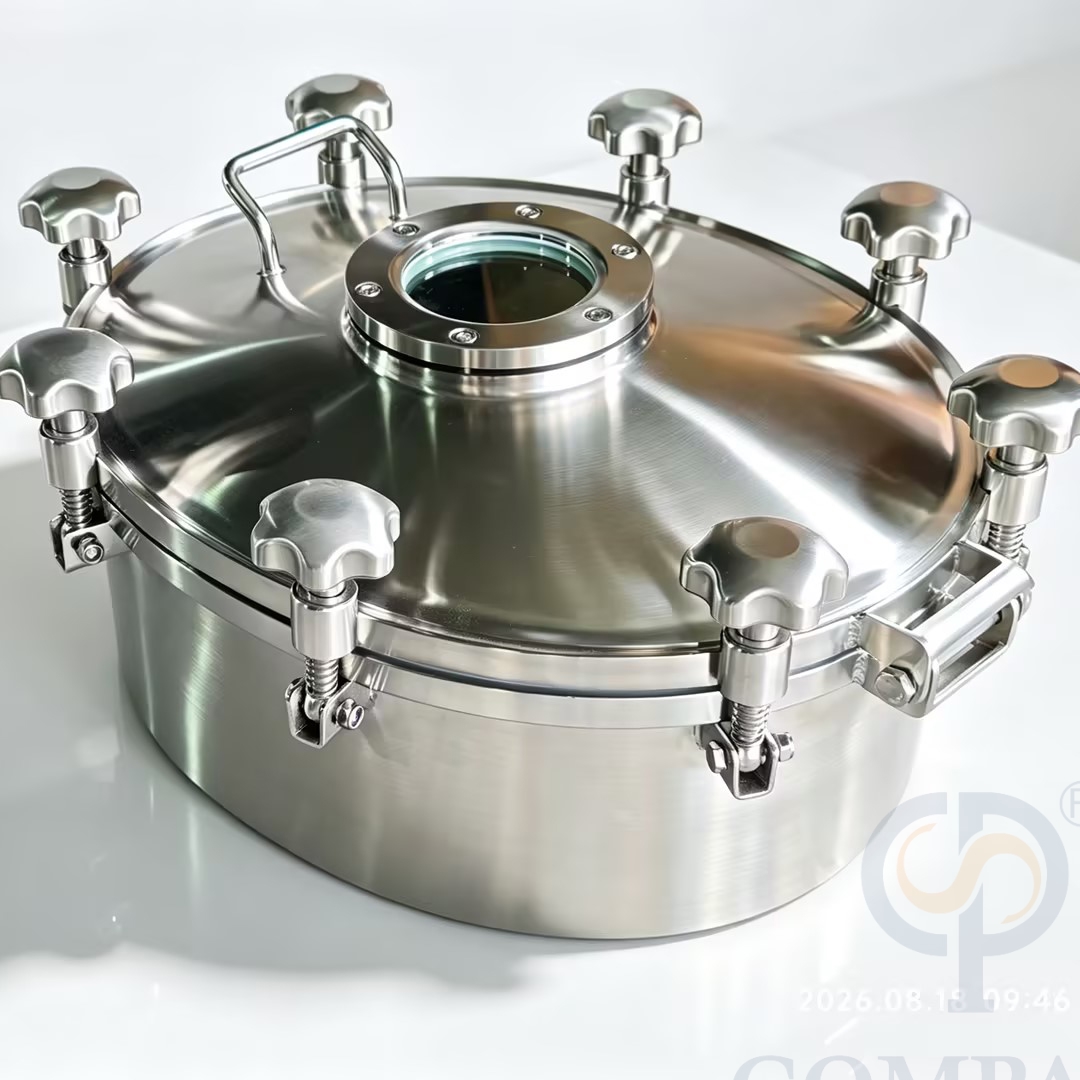 DN500XDN400 SS316L Recién llegado Acero inoxidable sanitario 3 Bar Pulido mate Manways de presión elíptica hacia afuera con mirilla