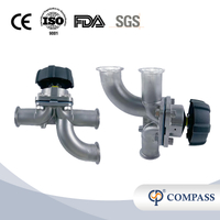 Gran oferta válvula de diafragma de codo de tres vías Manual SS316L de acero inoxidable sanitario TC 64MM de 2 pulgadas con diafragma dividido de PTFE y EPDM