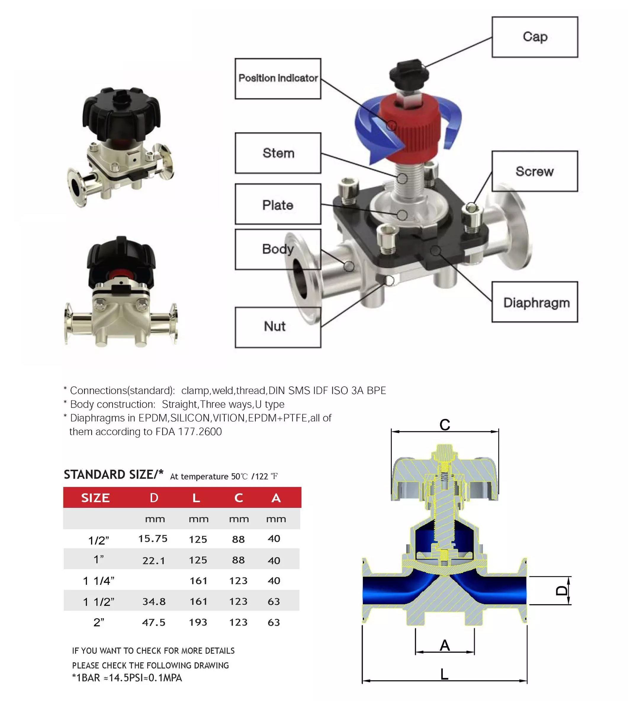 V&aacute;lvula higi&eacute;nica de diafragma sanitaria.Webp