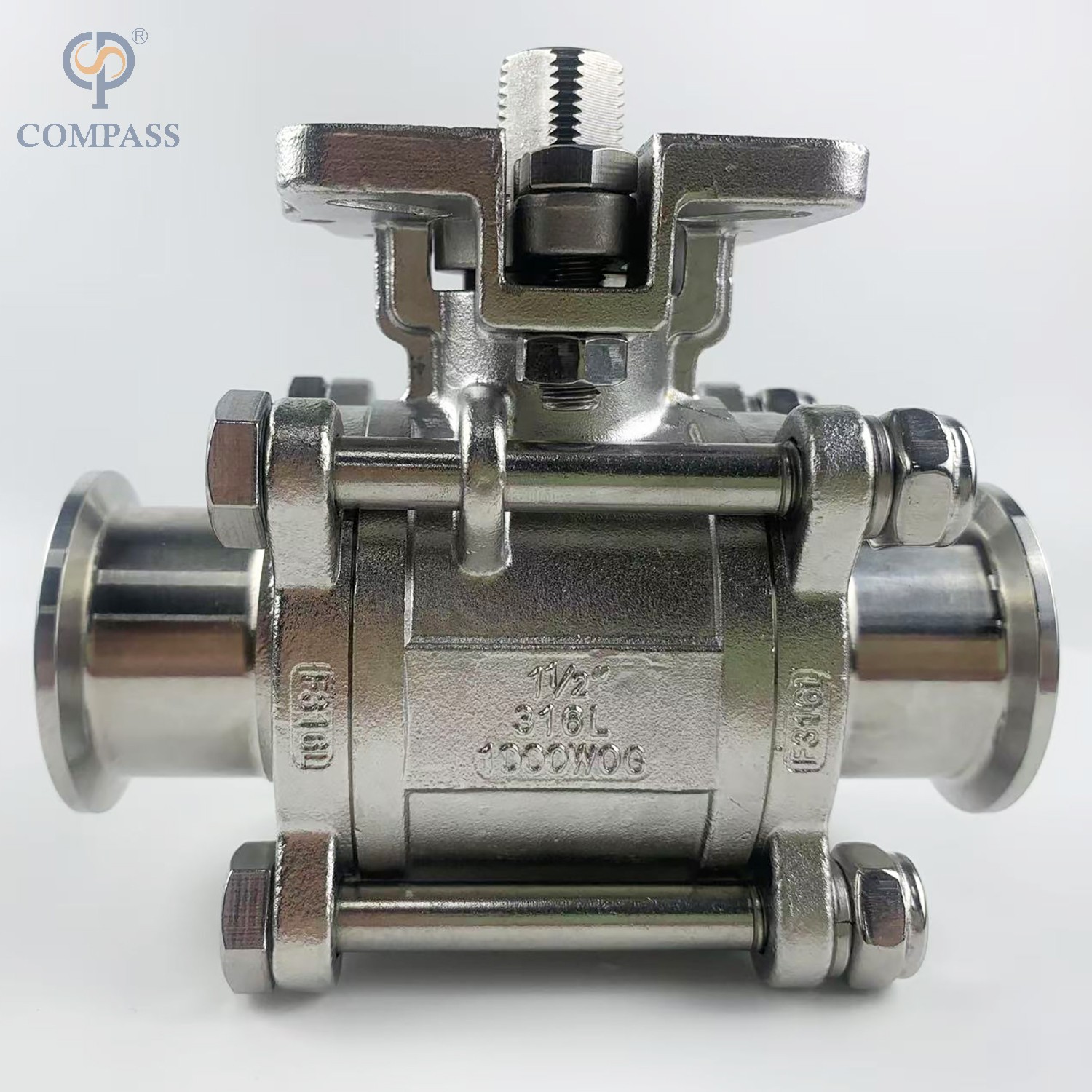 Manual de acero inoxidable de 1.5 pulgadas Válvula de bola de tres piezas de plataforma alta sin mango