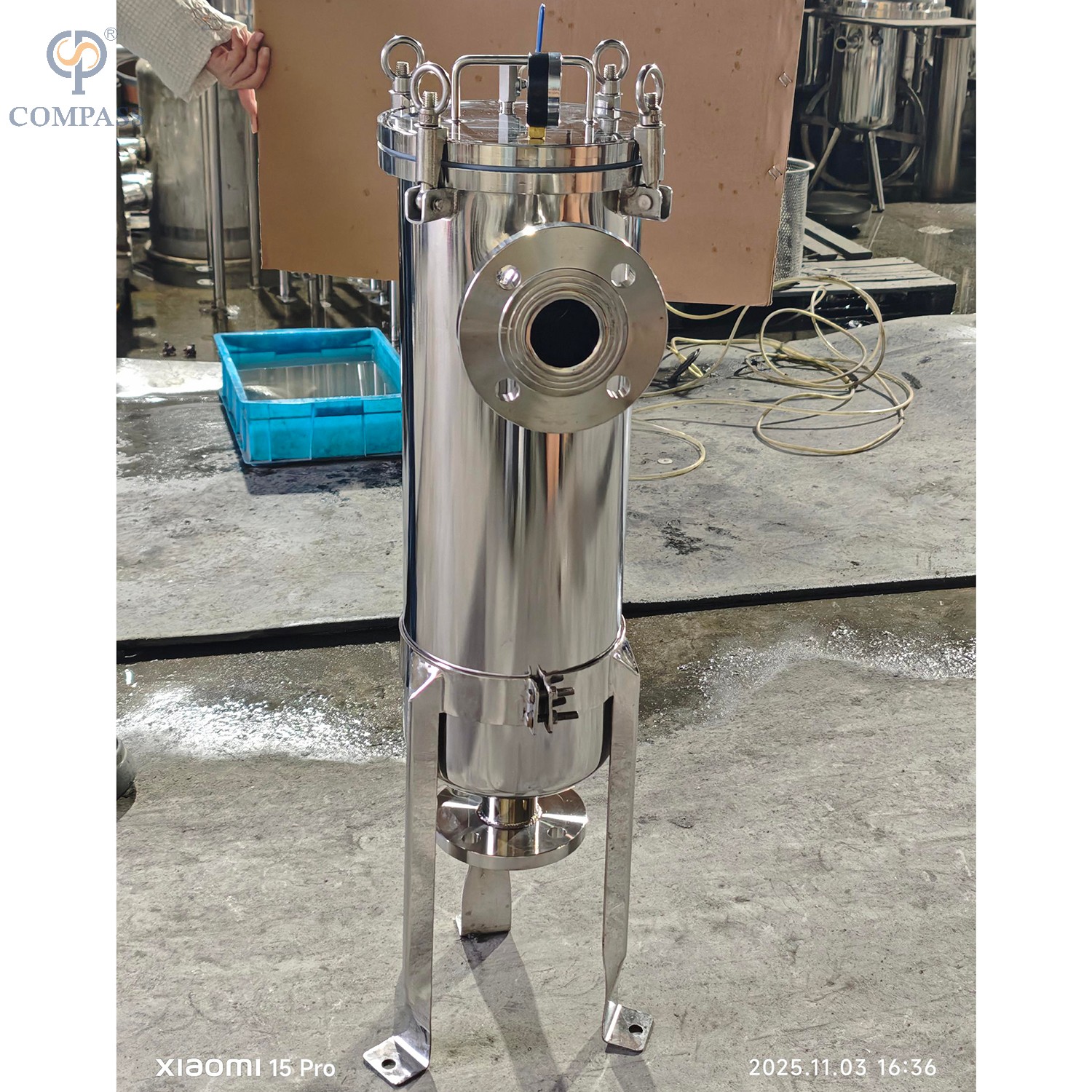 Filtro de bolsa higiénico de entrada lateral de acero inoxidable SS304 con cubierta de placa