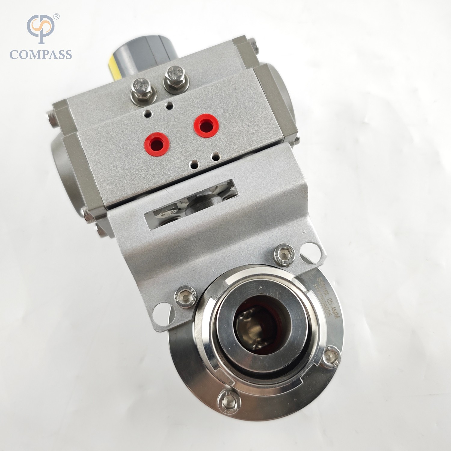 VÁLVULA DE MARIPOSA NEUMÁTICA MACHO/HEMBRA SMS DE GRADO ALIMENTARIO SS316L CON ACTUADOR NEUMÁTICO