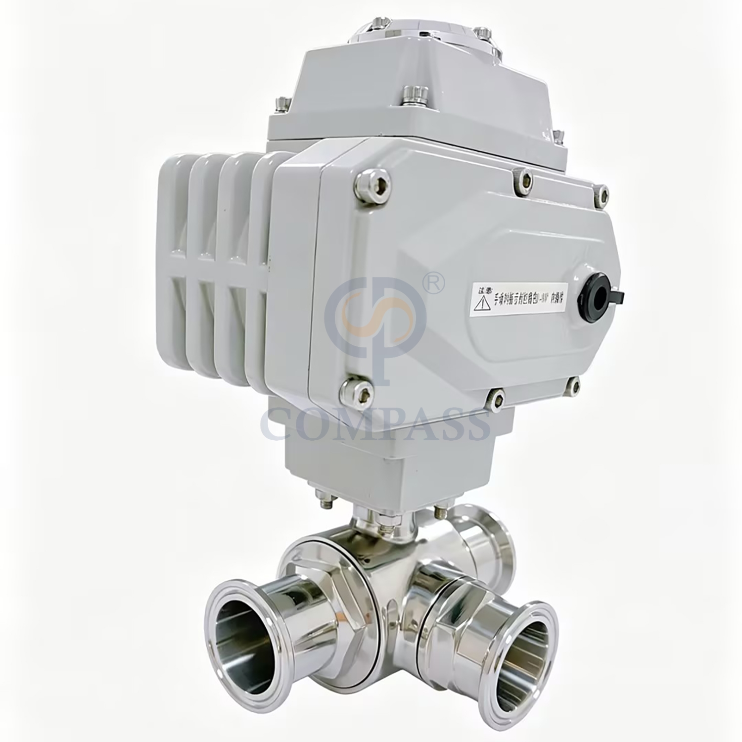 Válvula de bola eléctrica sanitaria de acero inoxidable, abrazadera SS304 de 50,8mm, válvulas de bola de puerto L de tres vías con cabezal eléctrico 220, superventas