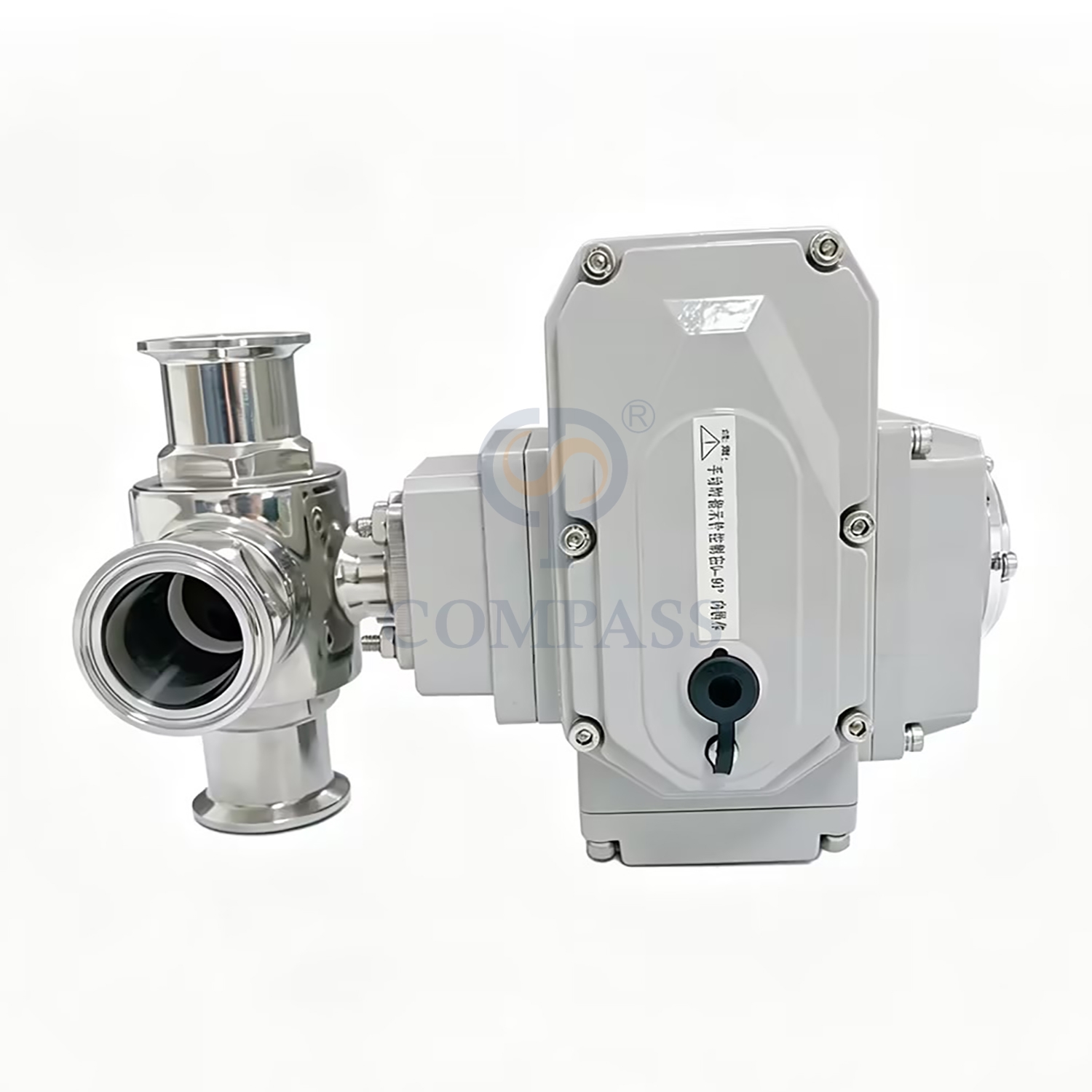 Válvula de bola eléctrica sanitaria de acero inoxidable, abrazadera SS304 de 50,8mm, válvulas de bola de puerto L de tres vías con cabezal eléctrico 220, superventas