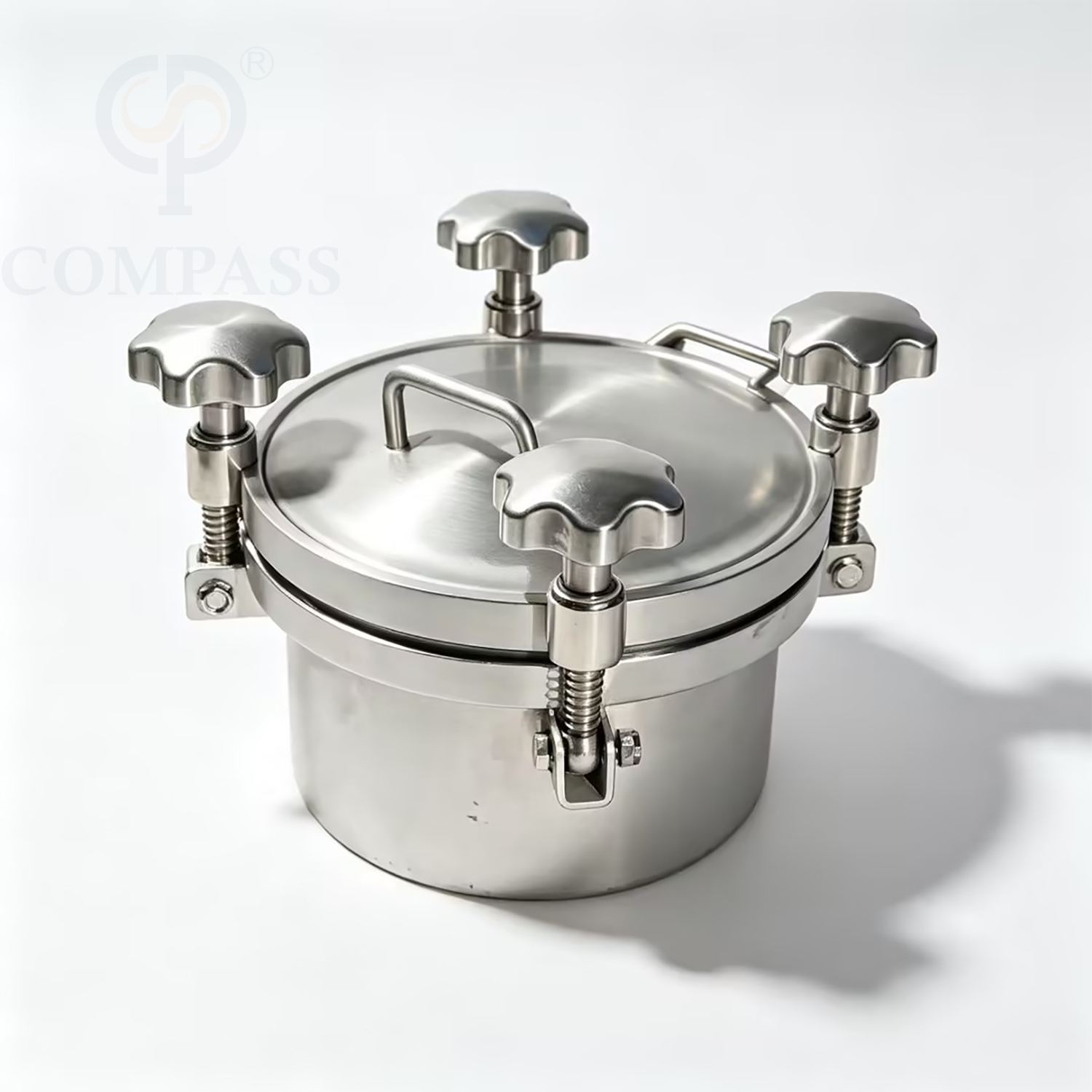 Tapa de alcantarilla de tanque de presión redonda exterior de 350MM higiénica de calidad alimentaria AISI316L OD 306MM con cinco asas M12 SS