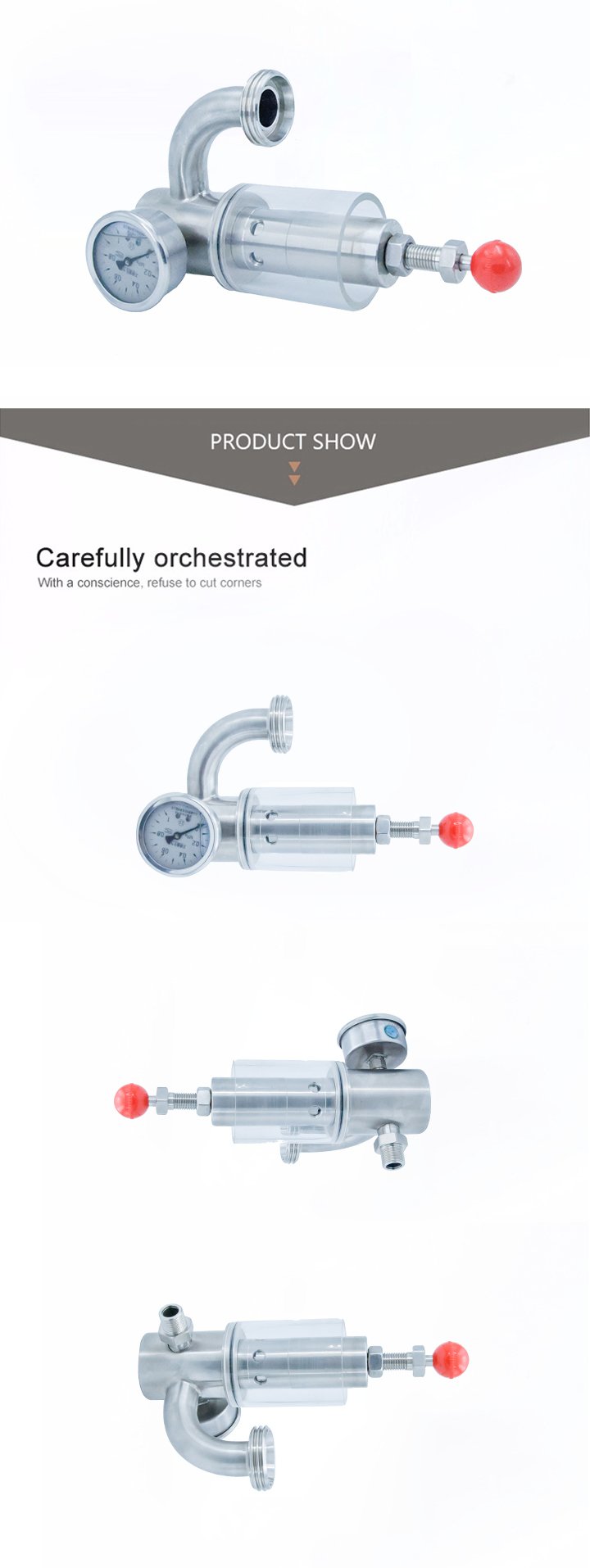 V&aacute;lvula de liberaci&oacute;n de presi&oacute;n de curva de codo sanitario de acero inoxidable SS316L